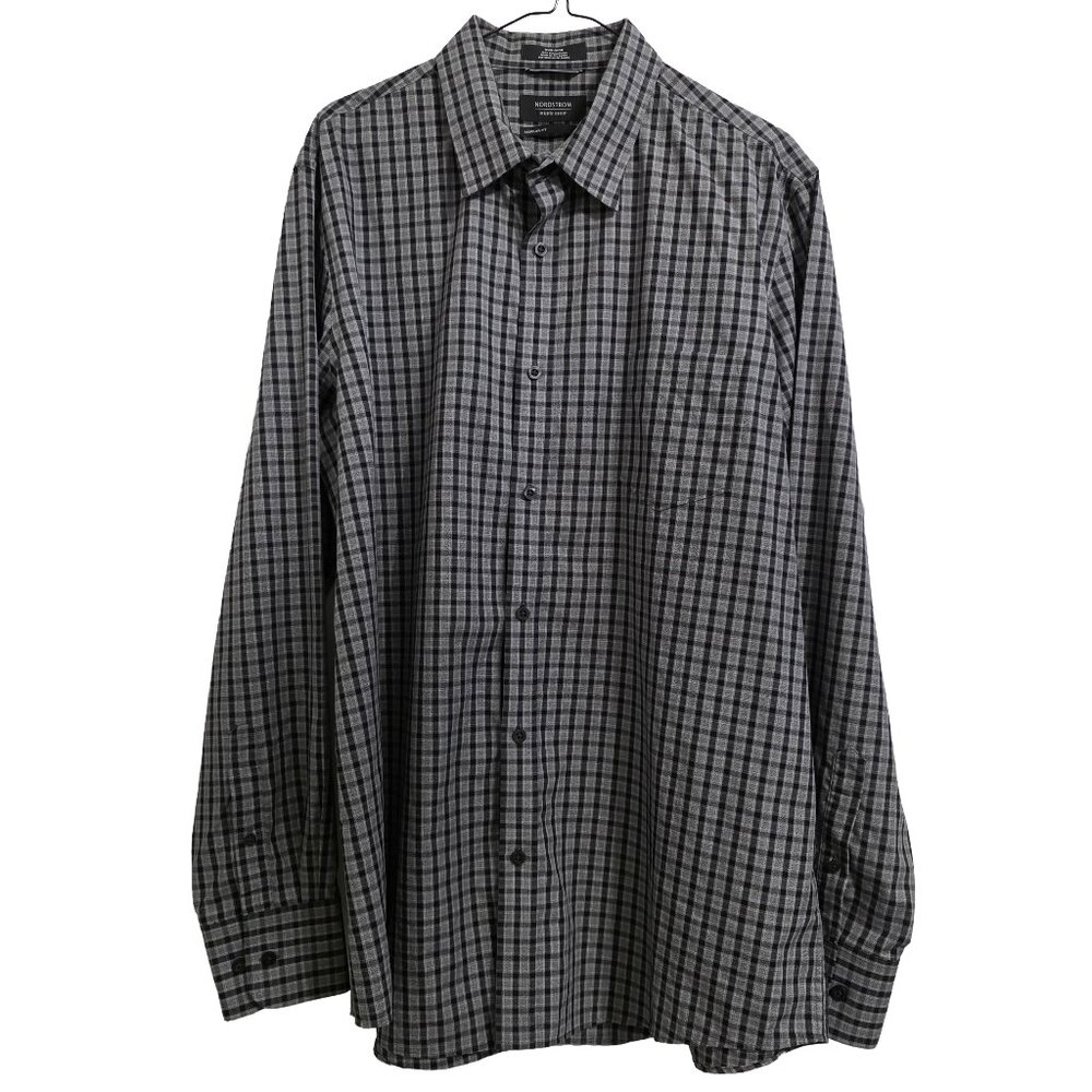 Nordstrom Men's Shop Regular Fit Black & Gray Plaid Cotton Button-down Size XL